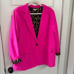 JODIFL Vibrant Pink Blazer with Leopard Print